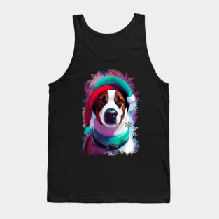 Dog wearing Santa Hat, christmas colorful snow ensemble pattern. Tank Top